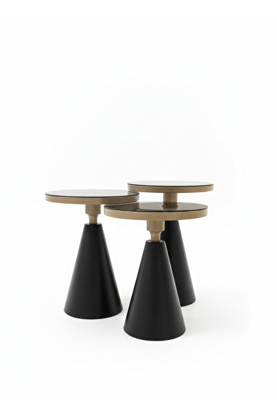 ARVIO HOME ARVIO Vento Alt Sarı Üst Siyah Aynalı 3'lü Zigon Sehpa