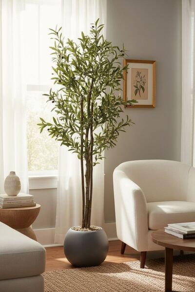 Casco An artificial olive tree, 180cm tall, in an elegant round pot.