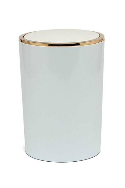 Saatistan Şık Beyaz ve Altın Detaylı 6 lt Çöp Kovası, Pratik ve Estetik Tasarım