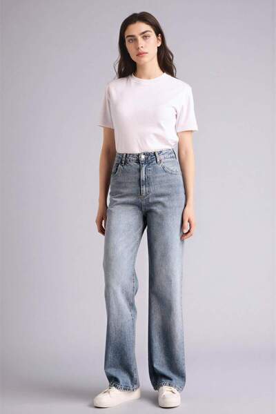 DeFacto 90S Wide Leg High Waist Washed Jeans G8835Ax26Sp