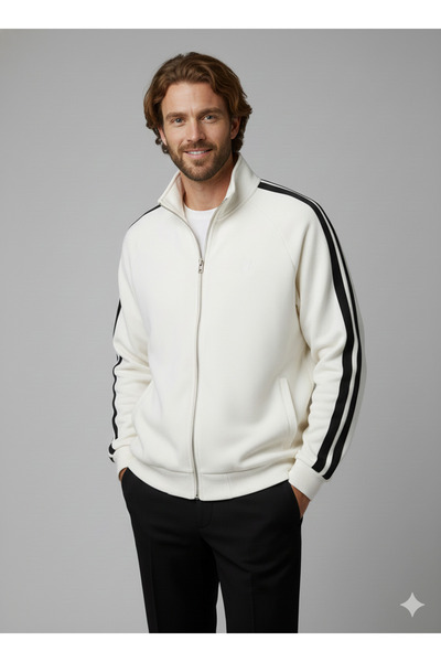 Jack & Jones Athletico Towel Jachetă sport pentru bărbați cu fermoar, alb murdar