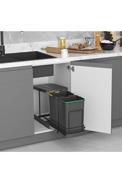 Saatistan Pratik Teleskopik Raylı Plastik Çöp Kovası 12+12 Lt Antrasit S-2392-a