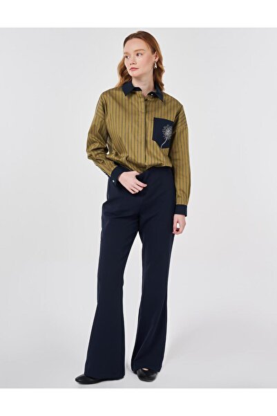 Kayra Basic Spanish Flared Trousers Dark Navy Blue
