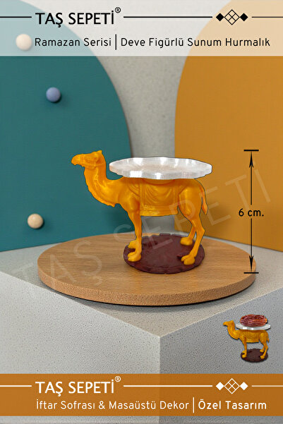 TAŞ SEPETİ Hurmalık 2 Adet Deve Figürlü Sunum Seti 1.Kalite Ramazan İftar Mas...