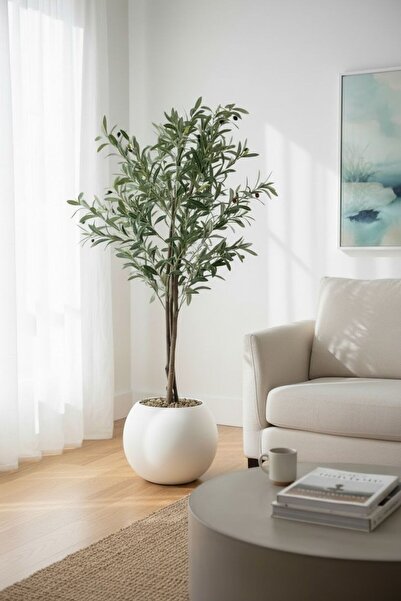 Casco An artificial olive tree, 120cm tall, in an elegant round pot.