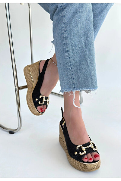 ARMÜZ Caver Black Leather Wedge Heel Sandals