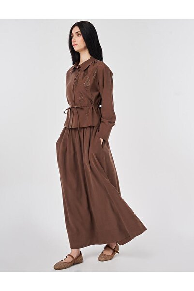 KYR طقم تنورة مطبوعة من هوتفيكس بلون الشوكولاتة