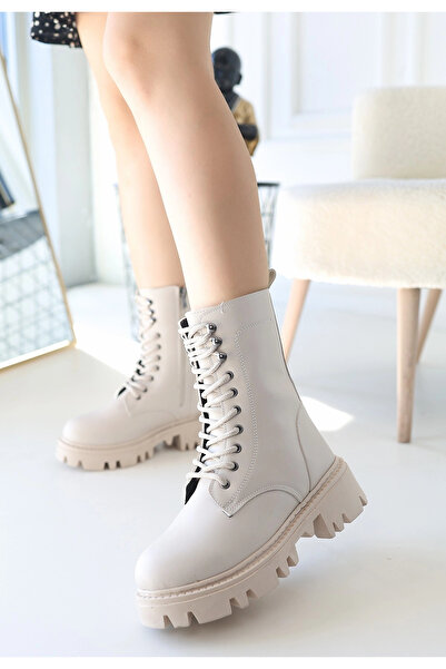 ARMÜZ Neole Beige Leather Laced Boots
