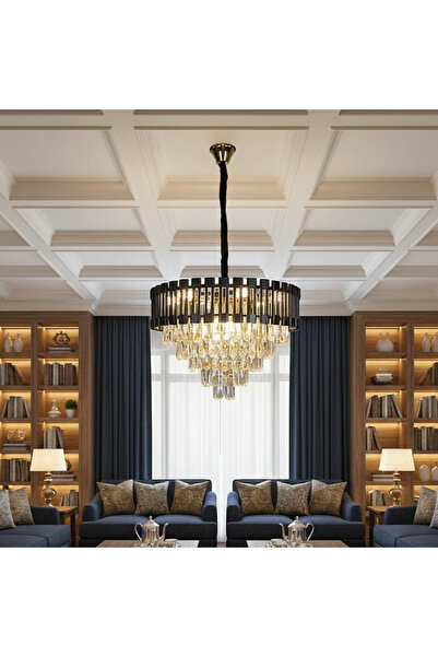 HAMER Modern crystal chandelier with black and gold shade, size E14*9L, 60 cm