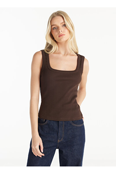 Ted Baker Kare Yaka Düz Koyu Kahve Kadın Atlet TBWRTS1086