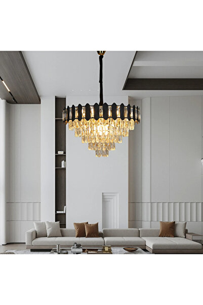 HAMER Modern classic crystal chandelier, black and gold, 9 bulb bases, 60 cm