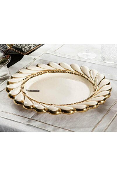 ROY KING Royking Callavi Yuvarlak Tabak 33 cm Krem-Gold GBO 175