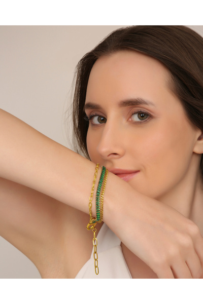TAAHIRA Alice Green Baguette Chain Bracelet
