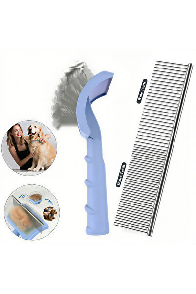 Choice11 2Pcs SkyBlue Dog Grooming Comb Shedding Hair Remove Needle Brush Sli...