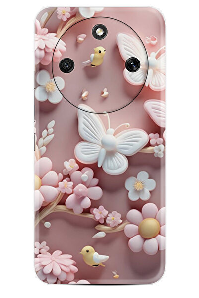 Kılıfland Honor Magic 8 Lite 5G Kılıf Boutique Baskılı Resimli Pembe Kelebekl...