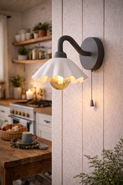 Limon 3D Desing Pileli Başlıklı Duvar Aplik | Zincir Anahtarlı | Gri Renk | E...