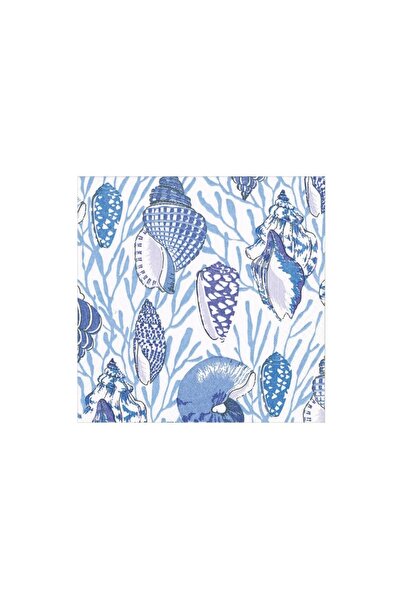 Caspari Shell Toile Paper Cocktail Napkins in Blue - 20 per Package