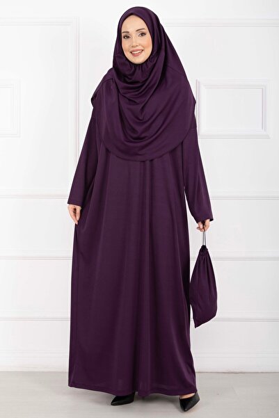 EBRUTESETTÜR Hijab Prayer Dress with Carrying Bag Purple