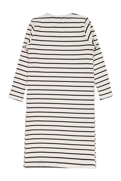 Civil Girls Kalın Çizgili 10-13 Yaş Elbise - Ekru 10-11 Yaş