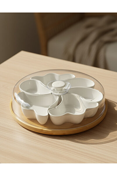 REDTAG White Chip And Dip With Wooden Tray (8 Piece)