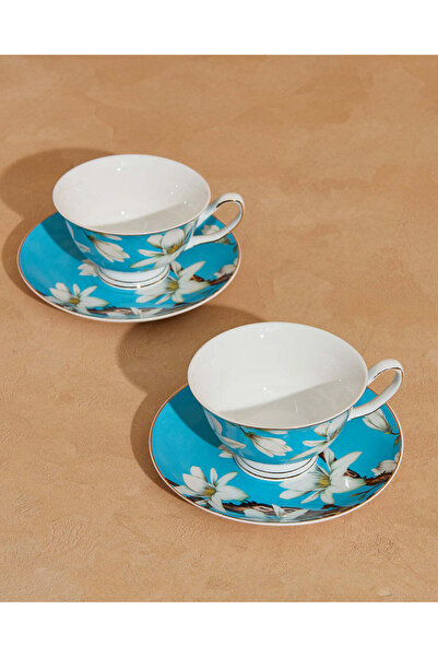REDTAG طقم فناجين وصحون بنقشة زهور زرقاء (4 قطع)