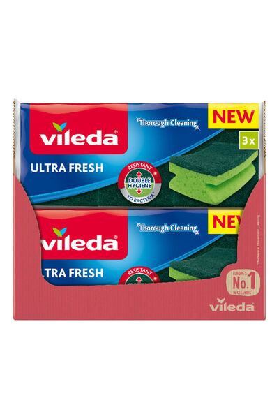 Vileda Bureți abrazivi de vase Ultrafresh cu protecție pentru unghii, 3 bucăți