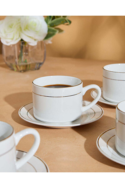 REDTAG طقم فنجان وصحن أبيض بحافة ذهبية - 8 قطع (4 فناجين + 4 صحون)