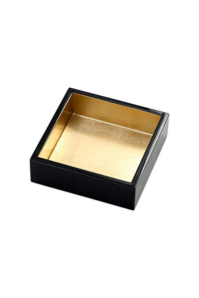 Caspari Lacquer Cocktail Napkin Holder in Black & Gold - 1 Each