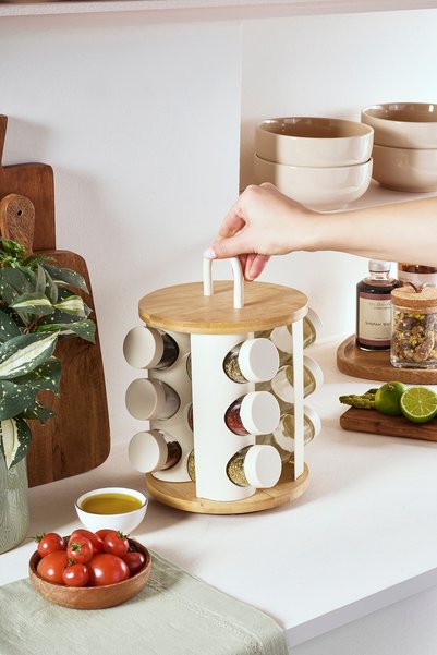 Karaca Alya Rotating Stand 12-Piece Spice Set Cream