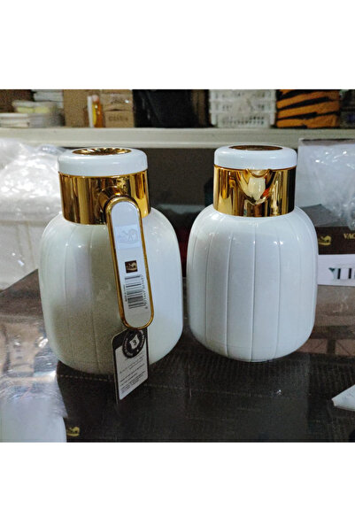 TrentonGCC Modern 1 Liter Water Jug Set (2 Pcs) with Gold Metal Collar and Sl...