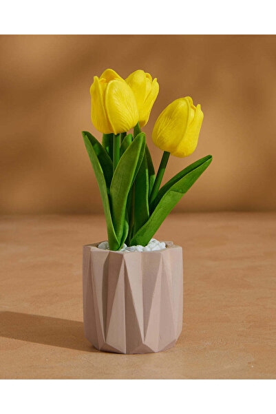REDTAG Yellow Artificial Tulip With Planter
