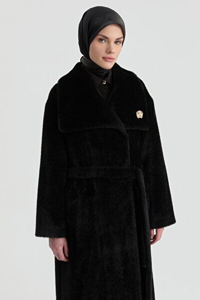 Tuğba Kuşak Detaylı Manto - Siyah