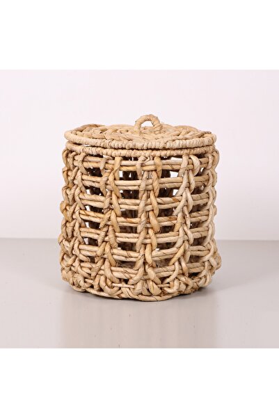 Mylamp Edi̇s Natural Abaka 25X25 cm Laundry and Decoration Basket with Lid