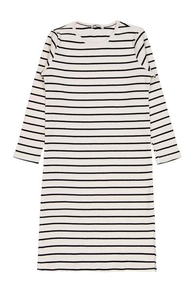 Civil Girls Kalın Çizgili 10-13 Yaş Elbise - Ekru 10-11 Yaş