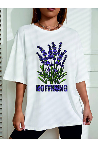 HOFFNUNG Women's Short Sleeve Round Neck Lavender Printed Solid Color t Shirt