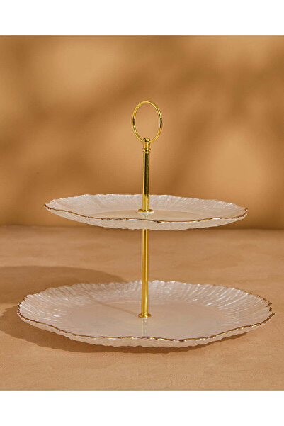 REDTAG White Glass 2-Tier Cake Stand With Gold Rim