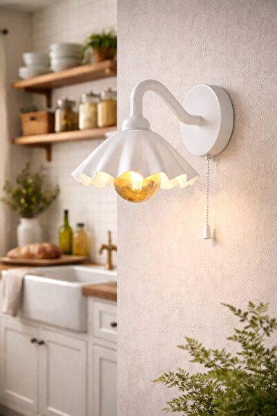 Limon 3D Desing Pileli Başlıklı Duvar Aplik | Zincir Anahtarlı | Beyaz Renk |...