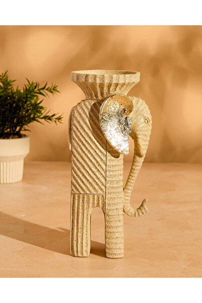 REDTAG Beige And Gold Elephant Pillar Candle Holder