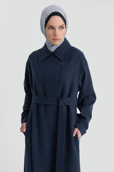 Tuğba Kemeri Düğme Detaylı Manto - İndigo