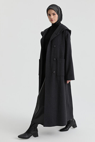 Tuğba Kapüşonlu Kaşe Manto - Antrasit