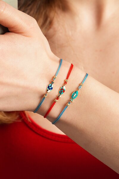 Kolyecik 14 Ayar Altın İpli Nazar Boncuğu Bileklik