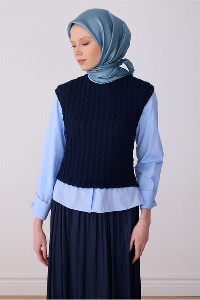 Belli Eșarfă din mătase twill 100% cu model clasic Petrol 4305-85