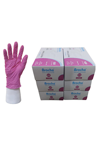 Broche PUDRASIZ NİTRİL ELDİVEN XS BEDEN PEMBE 6'LI PAKET