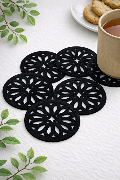 Ergüven Home Siyah 6'lı Yuvarlak Bardak Altlığı 10x10cm