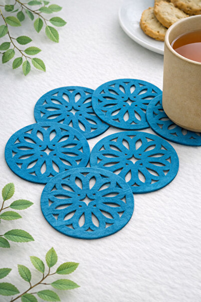 Ergüven Home طقم من 6 قطع من قواعد الأكواب الدائرية باللون الأزرق مقاس 10×10 سم