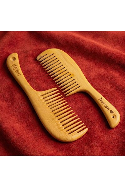 Hakiki Store Kişiye Özel 2 Parça Saplı Şimşir Tarak Seti 23 Cm