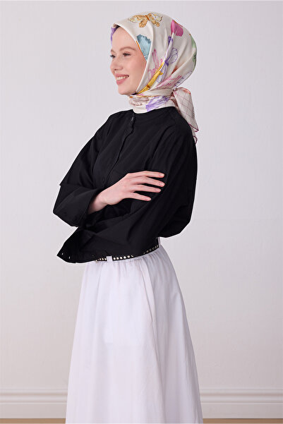 Belli Eșarfă din mătase twill 100% cu model obiecte roz ecru 4329-52