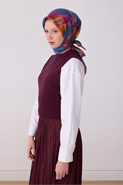 Belli Σχέδιο λουλουδιών Petrol 100% Twill Silk Scarf 4303-82