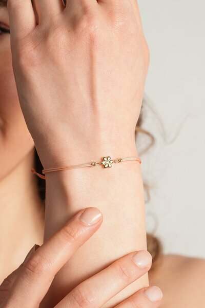 Kolyecik 14 Ayar Altın İpli Papatya Bileklik