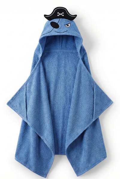 EAST&HIERA Boy's Towel - Cotton with Pirate Figure - Practical Beach and Bath Towel with Hood